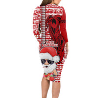 Mele Kalikimaka Hawaii Christmas Long Sleeve Bodycon Dress Santa Claus Kakau Tribal Mix Polynesia Tattoo LT03 - Polynesian Pride
