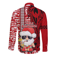 Mele Kalikimaka Hawaii Christmas Long Sleeve Button Shirt Santa Claus Kakau Tribal Mix Polynesia Tattoo LT03 - Polynesian Pride