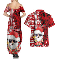 Custom Mele Kalikimaka Hawaii Christmas Couples Matching Summer Maxi Dress and Hawaiian Shirt Santa Claus Kakau Tribal Mix Polynesia Tattoo LT03 - Polynesian Pride