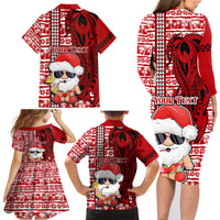 Custom Mele Kalikimaka Hawaii Christmas Family Matching Long Sleeve Bodycon Dress and Hawaiian Shirt Santa Claus Kakau Tribal Mix Polynesia Tattoo LT03 - Polynesian Pride