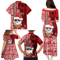 Custom Mele Kalikimaka Hawaii Christmas Family Matching Puletasi Dress and Hawaiian Shirt Santa Claus Kakau Tribal Mix Polynesia Tattoo LT03 - Polynesian Pride