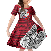 French Polynesia Christmas Family Matching Off Shoulder Long Sleeve Dress and Hawaiian Shirt Santa Hold Seal with Polynesian Tribal Tattoo LT03 Daughter's Dress Red - Polynesian Pride