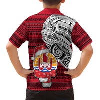 French Polynesia Christmas Family Matching Off Shoulder Maxi Dress and Hawaiian Shirt Santa Hold Seal with Polynesian Tribal Tattoo LT03 - Polynesian Pride
