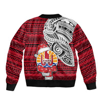 French Polynesia Christmas Sleeve Zip Bomber Jacket Santa Hold Seal with Polynesian Tribal Tattoo LT03 - Polynesian Pride