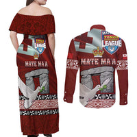 Mate Ma'a Tonga Couples Matching Off Shoulder Maxi Dress and Long Sleeve Button Shirt Haʻamonga ʻa Maui and White Dove - Tongan Kupesi Ngatu