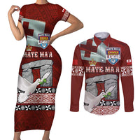 Mate Ma'a Tonga Couples Matching Short Sleeve Bodycon Dress and Long Sleeve Button Shirt Haʻamonga ʻa Maui and White Dove - Tongan Kupesi Ngatu