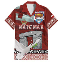 Mate Ma'a Tonga Family Matching Off The Shoulder Long Sleeve Dress and Hawaiian Shirt Haamonga a Maui and White Dove - Tongan Kupesi Ngatu LT03 Dad's Shirt - Short Sleeve Red - Polynesian Pride