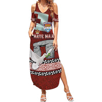 Mate Ma'a Tonga Family Matching Summer Maxi Dress and Hawaiian Shirt Haamonga a Maui and White Dove - Tongan Kupesi Ngatu LT03 Mom's Dress Red - Polynesian Pride