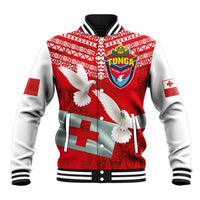 Mate Ma'a Tonga Baseball Jacket Douple White Dove and Kupesi Ngatu Art Tattoo