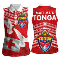 Mate Ma'a Tonga Women Sleeveless Polo Shirt Douple White Dove and Kupesi Ngatu Art Tattoo