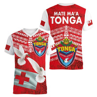 Mate Ma'a Tonga Women V-Neck T-Shirt Douple White Dove and Kupesi Ngatu Art Tattoo