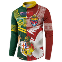 Custom Mate Ma'a Tonga and Australia Kangaroo Button Sweatshirt Nation Seal with Mascot Aboriginal and Tongan Kupesi Ngatu Art