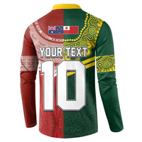 Custom Mate Ma'a Tonga and Australia Kangaroo Button Sweatshirt Nation Seal with Mascot Aboriginal and Tongan Kupesi Ngatu Art