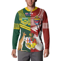 Custom Mate Ma'a Tonga and Australia Kangaroo Button Sweatshirt Nation Seal with Mascot Aboriginal and Tongan Kupesi Ngatu Art