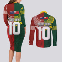 Custom Mate Ma'a Tonga and Australia Kangaroo Couples Matching Long Sleeve Bodycon Dress and Long Sleeve Button Shirt Nation Seal with Mascot Aboriginal and Tongan Kupesi Ngatu Art