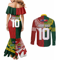 Custom Mate Ma'a Tonga and Australia Kangaroo Couples Matching Mermaid Dress and Long Sleeve Button Shirt Nation Seal with Mascot Aboriginal and Tongan Kupesi Ngatu Art