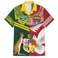 Custom Mate Ma'a Tonga and Australia Kangaroo Family Matching Summer Maxi Dress and Hawaiian Shirt Nation Seal with Mascot Aboriginal and Tongan Kupesi Ngatu Art LT03 Dad's Shirt - Short Sleeve Red - Polynesian Pride