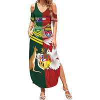 Custom Mate Ma'a Tonga and Australia Kangaroo Family Matching Summer Maxi Dress and Hawaiian Shirt Nation Seal with Mascot Aboriginal and Tongan Kupesi Ngatu Art LT03 Mom's Dress Red - Polynesian Pride