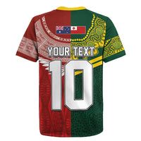 Custom Mate Ma'a Tonga and Australia Kangaroo Rugby Jersey Nation Seal with Mascot Aboriginal and Tongan Kupesi Ngatu Art