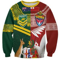 Custom Mate Ma'a Tonga and Australia Kangaroo Sweatshirt Nation Seal with Mascot Aboriginal and Tongan Kupesi Ngatu Art