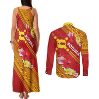 Rotuma Island Couples Matching Tank Maxi Dress and Long Sleeve Button Shirt Fijian Tapa with Polynesian Art and Hibiscus
