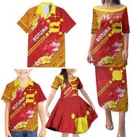 Rotuma Island Family Matching Puletasi and Hawaiian Shirt Fijian Tapa with Polynesian Art and Hibiscus