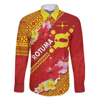 Rotuma Island Family Matching Short Sleeve Bodycon Dress and Hawaiian Shirt Fijian Tapa with Polynesian Art and Hibiscus LT03 Dad's Shirt - Long Sleeve Red - Polynesian Pride