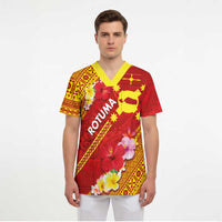 Rotuma Island Scrub Top Fijian Tapa with Polynesian Art and Hibiscus - Polynesian Pride