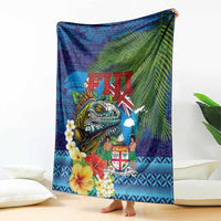 Fiji Iguana-Coat of Arms Blanket with Hibiscus and Plumeria Palm Tree Tapa Art