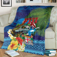 Fiji Iguana-Coat of Arms Blanket with Hibiscus and Plumeria Palm Tree Tapa Art