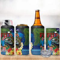 Fiji Iguana-Coat of Arms 4 in 1 Can Cooler Tumbler with Hibiscus and Plumeria Palm Tree Tapa Art
