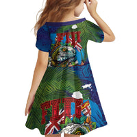 Fiji Iguana-Coat of Arms Family Matching Tank Maxi Dress and Hawaiian Shirt with Hibiscus and Plumeria Palm Tree Tapa Art LT03 - Polynesian Pride