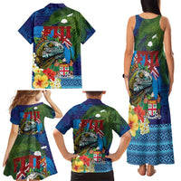 Fiji Iguana-Coat of Arms Family Matching Tank Maxi Dress and Hawaiian Shirt with Hibiscus and Plumeria Palm Tree Tapa Art LT03 - Polynesian Pride