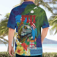 Fiji Iguana-Coat of Arms Hawaiian Shirt with Hibiscus and Plumeria Palm Tree Tapa Art
