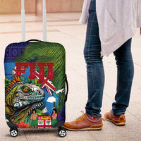 Fiji Iguana-Coat of Arms Luggage Cover with Hibiscus and Plumeria Palm Tree Tapa Art