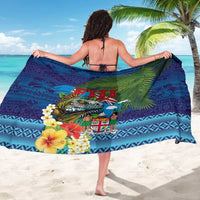 Fiji Iguana-Coat of Arms Sarong with Hibiscus and Plumeria Palm Tree Tapa Art