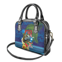 Fiji Iguana-Coat of Arms Shoulder Handbag with Hibiscus and Plumeria Palm Tree Tapa Art LT03 - Polynesian Pride