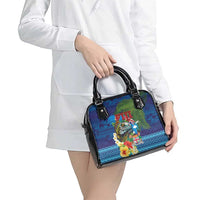 Fiji Iguana-Coat of Arms Shoulder Handbag with Hibiscus and Plumeria Palm Tree Tapa Art LT03 - Polynesian Pride