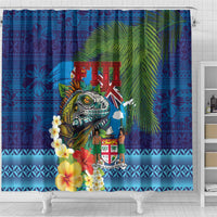Fiji Iguana-Coat of Arms Shower Curtain with Hibiscus and Plumeria Palm Tree Tapa Art