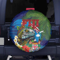 Fiji Iguana-Coat of Arms Spare Tire Cover with Hibiscus and Plumeria Palm Tree Tapa Art