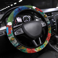 Fiji Iguana-Coat of Arms Steering Wheel Cover with Hibiscus and Plumeria Palm Tree Tapa Art