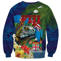 Fiji Iguana-Coat of Arms Sweatshirt with Hibiscus and Plumeria Palm Tree Tapa Art LT03 - Polynesian Pride