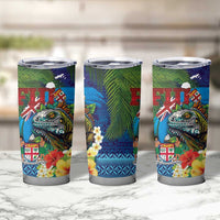 Fiji Iguana-Coat of Arms Tumbler Cup with Hibiscus and Plumeria Palm Tree Tapa Art LT03 - Polynesian Pride