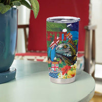Fiji Iguana-Coat of Arms Tumbler Cup with Hibiscus and Plumeria Palm Tree Tapa Art LT03 - Polynesian Pride