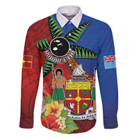 Personalised Fiji and Rotuma Together Family Matching Tank Maxi Dress and Hawaiian Shirt Fjian Masi and Pacific Pattern Mix Culture LT03 Dad's Shirt - Long Sleeve Red - Polynesian Pride