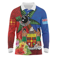 Personalised Fiji and Rotuma Together Long Sleeve Polo Shirt Fjian Masi and Pacific Pattern Mix Culture