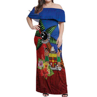 Personalised Fiji and Rotuma Together Off Shoulder Maxi Dress Fjian Masi and Pacific Pattern Mix Culture LT03 Women Red - Polynesian Pride