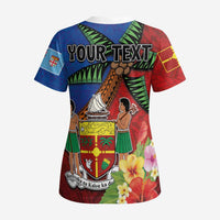 Personalised Fiji and Rotuma Together Scrub Top Fjian Masi and Pacific Pattern Mix Culture - Polynesian Pride