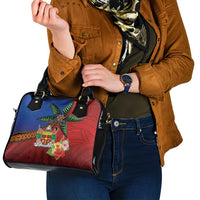 Personalised Fiji and Rotuma Together Shoulder Handbag Fjian Masi and Pacific Pattern Mix Culture