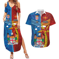 Personalised Fiji and Rotuma Together Couples Matching Summer Maxi Dress and Hawaiian Shirt Tapa and Pacific Art Pattern with Cultural Emblems Half Style